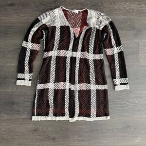 Vtg Oso Casuals Open Plaid Tarte Cardigan Red Black Cabin Cozy Coquette Grandma